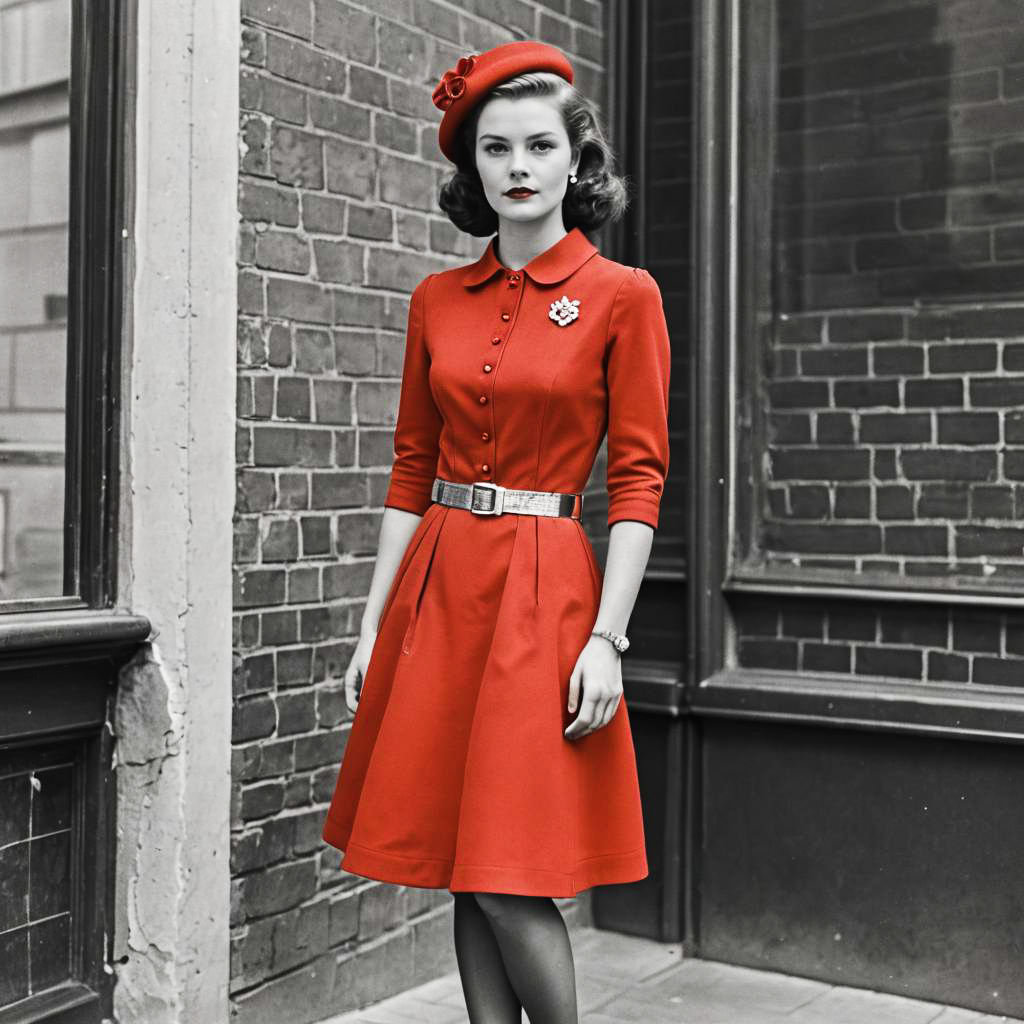 Fashionable Woman in Vintage Red Outfit