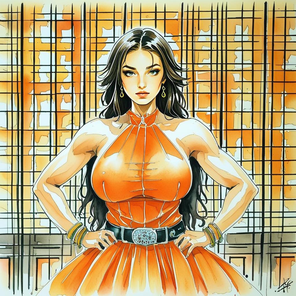 Confident Woman in Orange Dress with Abstract Background Confident Woman in Orange Dress with Abstract Background