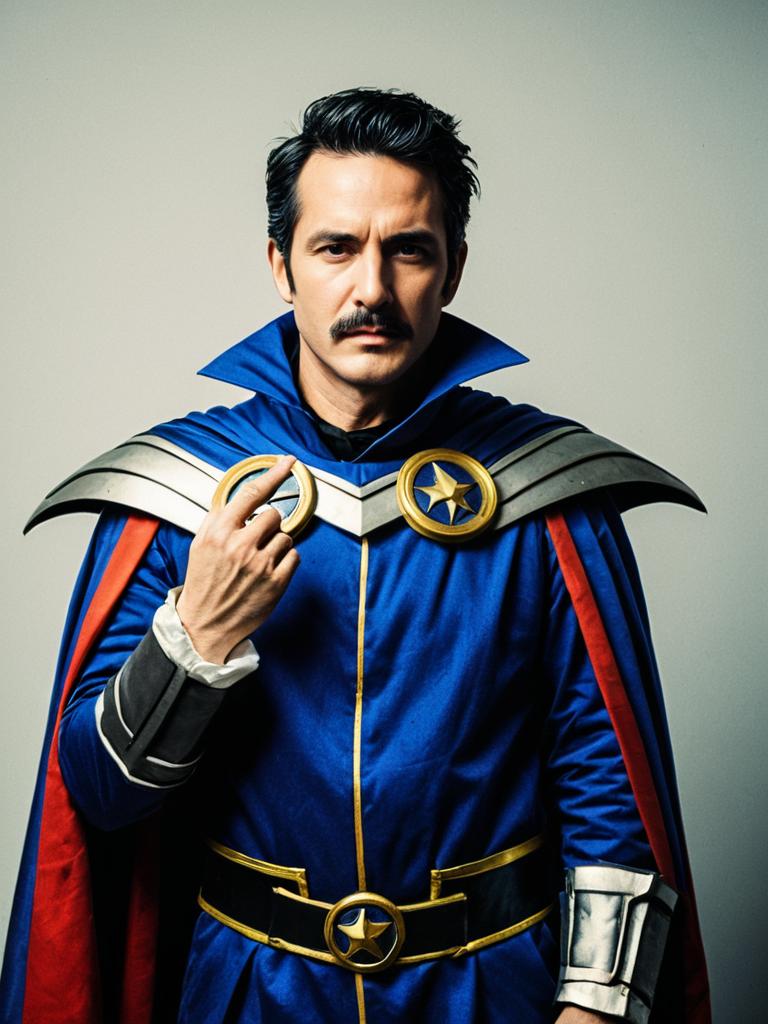 Man in Photorealistic Superhero Costume Cosplay Studio Portrait