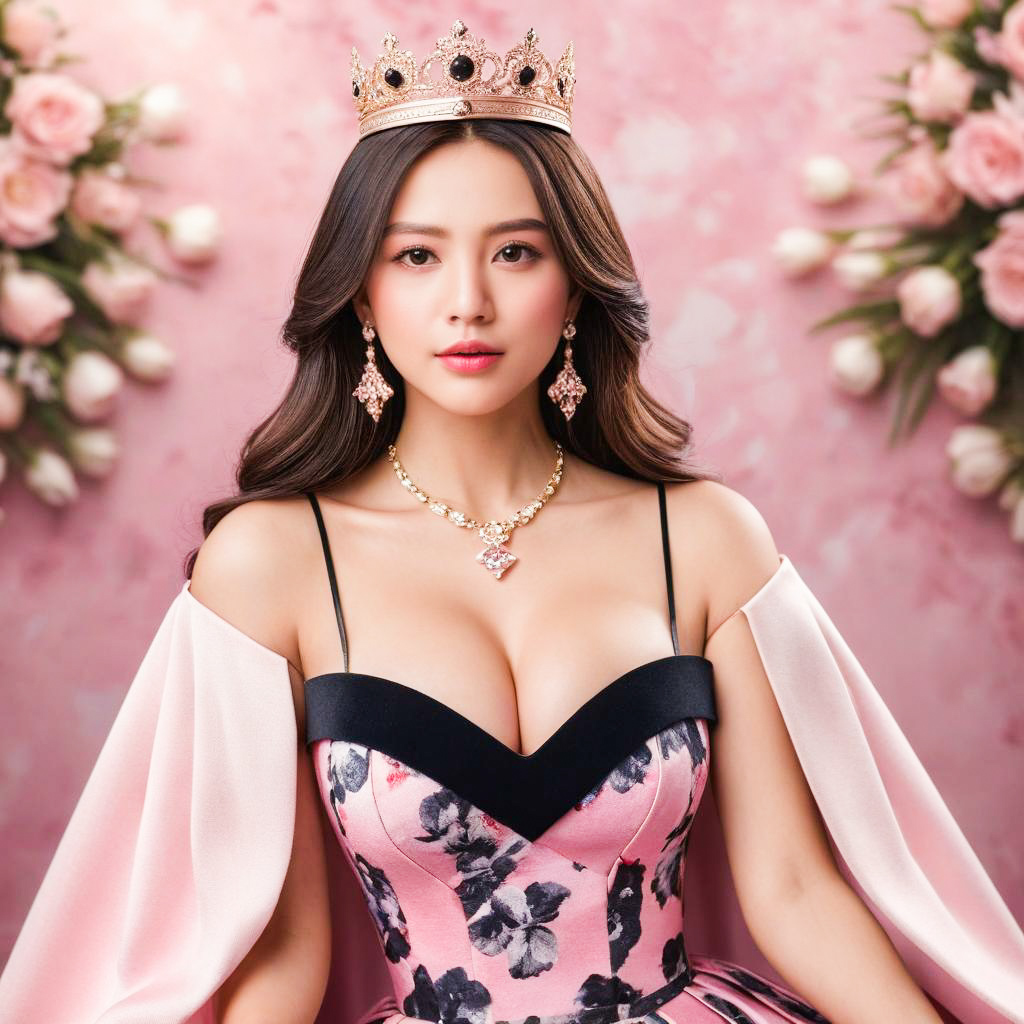 Glamorous Woman in Elegant Floral Gown Glamorous Woman in Elegant Floral Gown