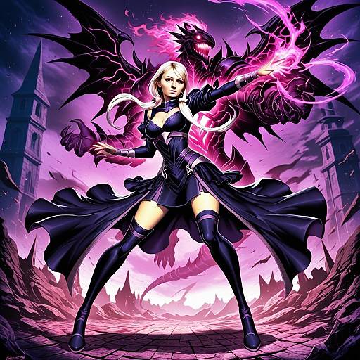 Dark Fantasy Woman with Fiery Dragon - Grima Inspired Illustration