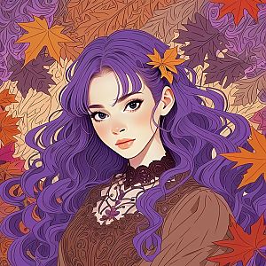 Young Woman with Purple Hair in Autumn Foliage
