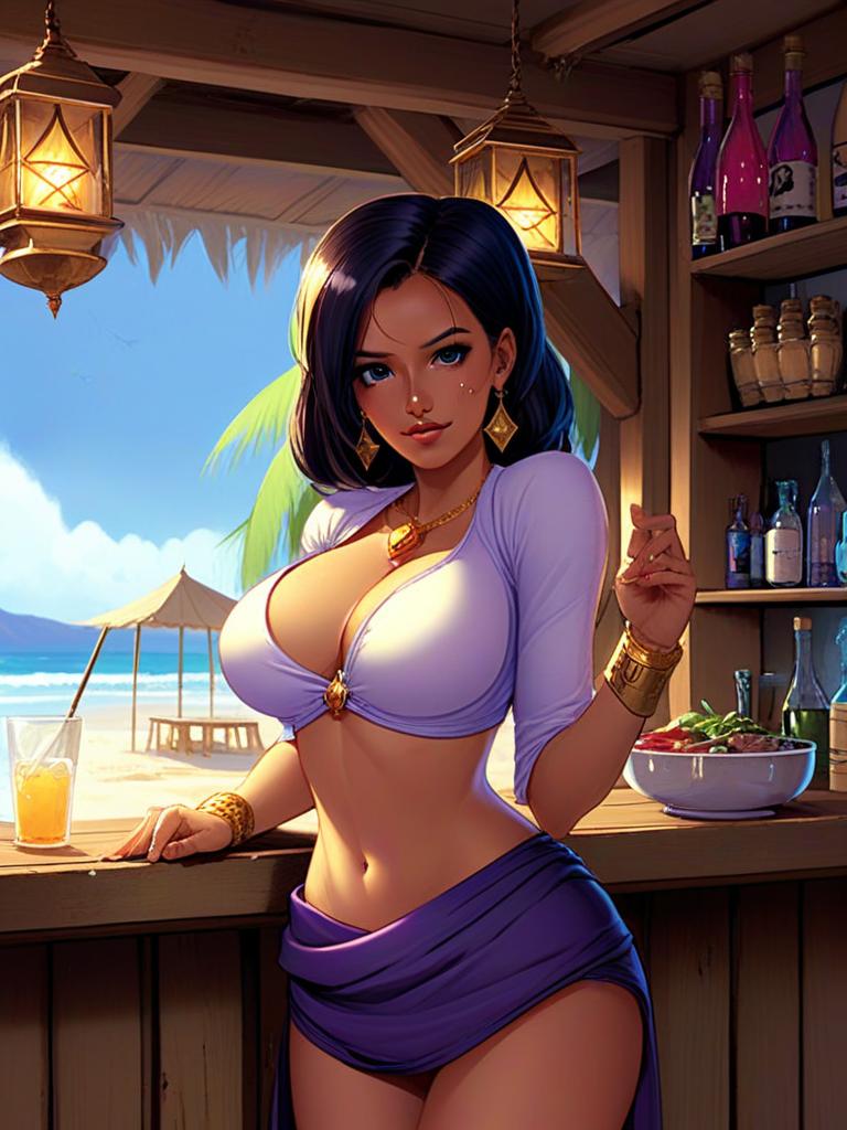 Woman at Beach Bar with Blue Eyes Woman at Beach Bar with Blue Eyes