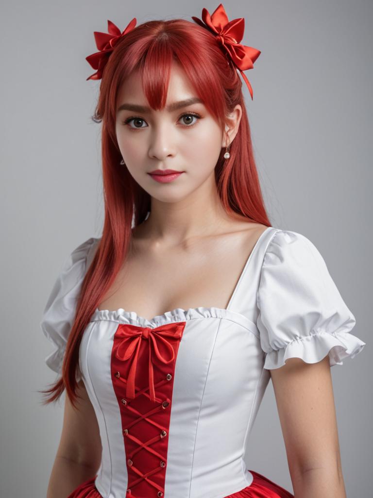 European Anime Cosplayer in White and Red Costume