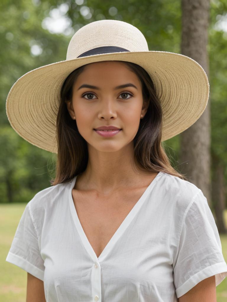 Stylish Woman in Wide Brim Hat Outdoors