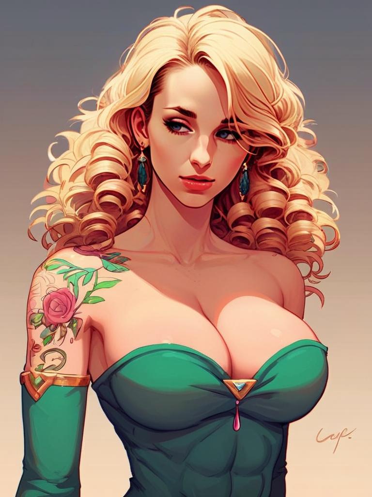 Woman with Curly Blonde Hair in Green Dress Woman with Curly Blonde Hair in Green Dress