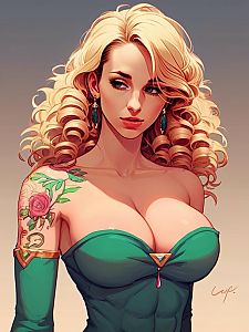 Woman with Curly Blonde Hair in Green Dress