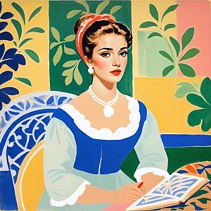 Vintage Portrait of a Woman in Blue Dress