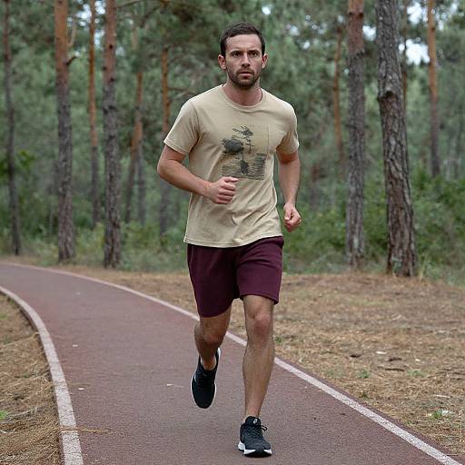 Man Jogging on Forest Trail Wearing Casual Athletic Wear