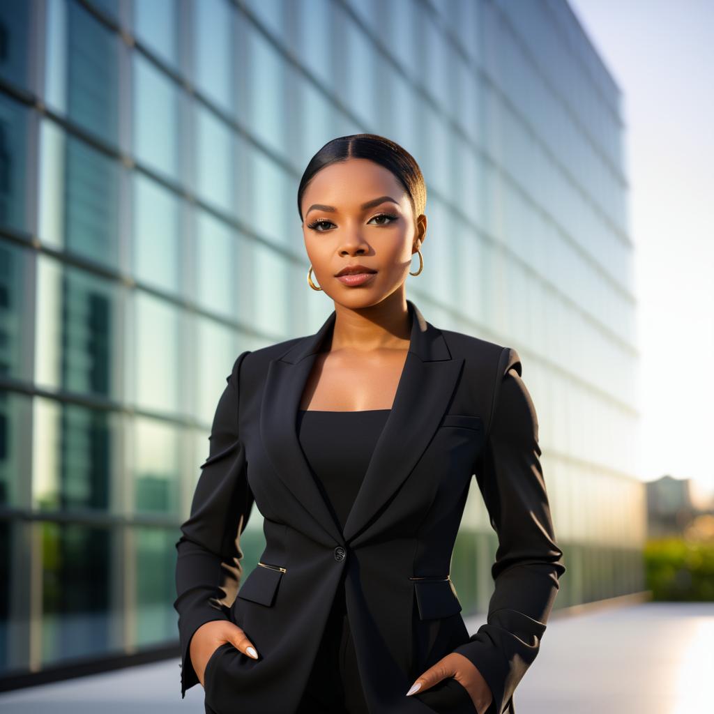 Confident Woman in Black Suit