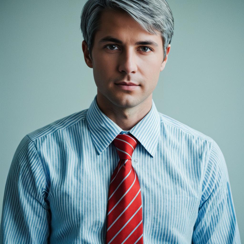 Professional Man in Blue Striped Shirt and Red Tie Portrait