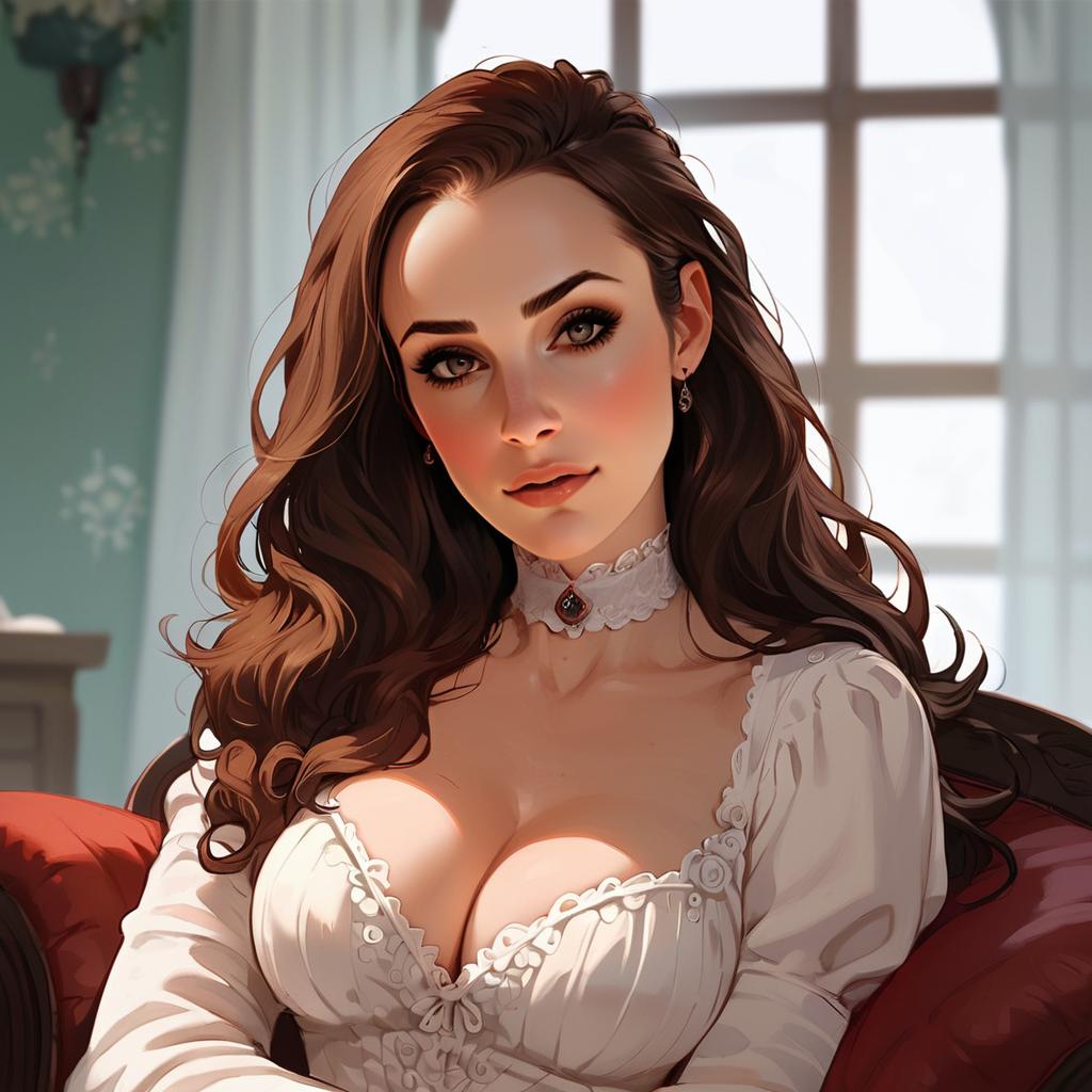 Young Woman Portrait in Vintage Blouse