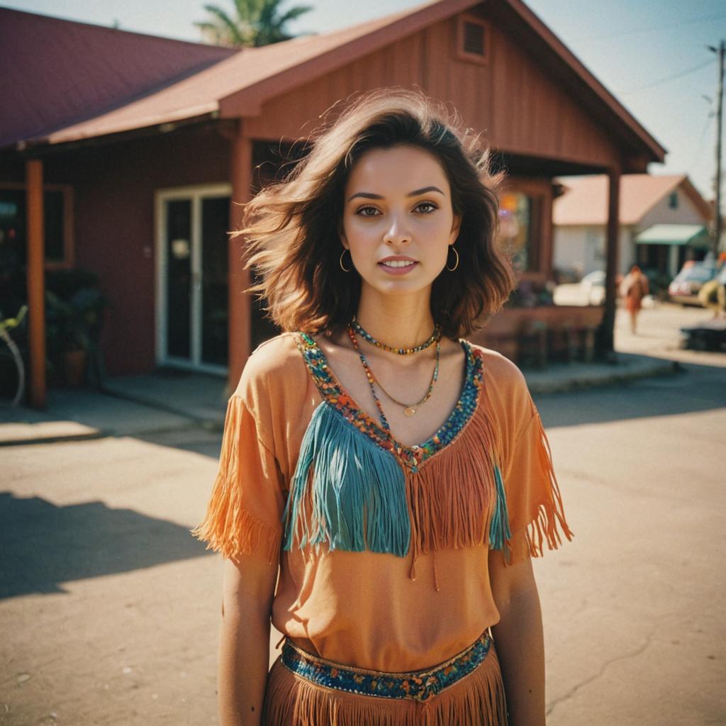 Bohemian Woman in Vibrant Fringe Clothing