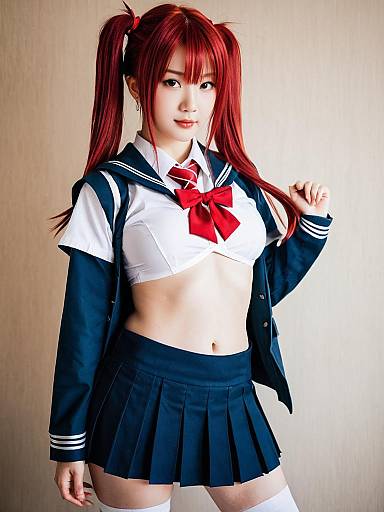Musujime Awaki Inspired Japanese Schoolgirl Cosplay with Red Hair
