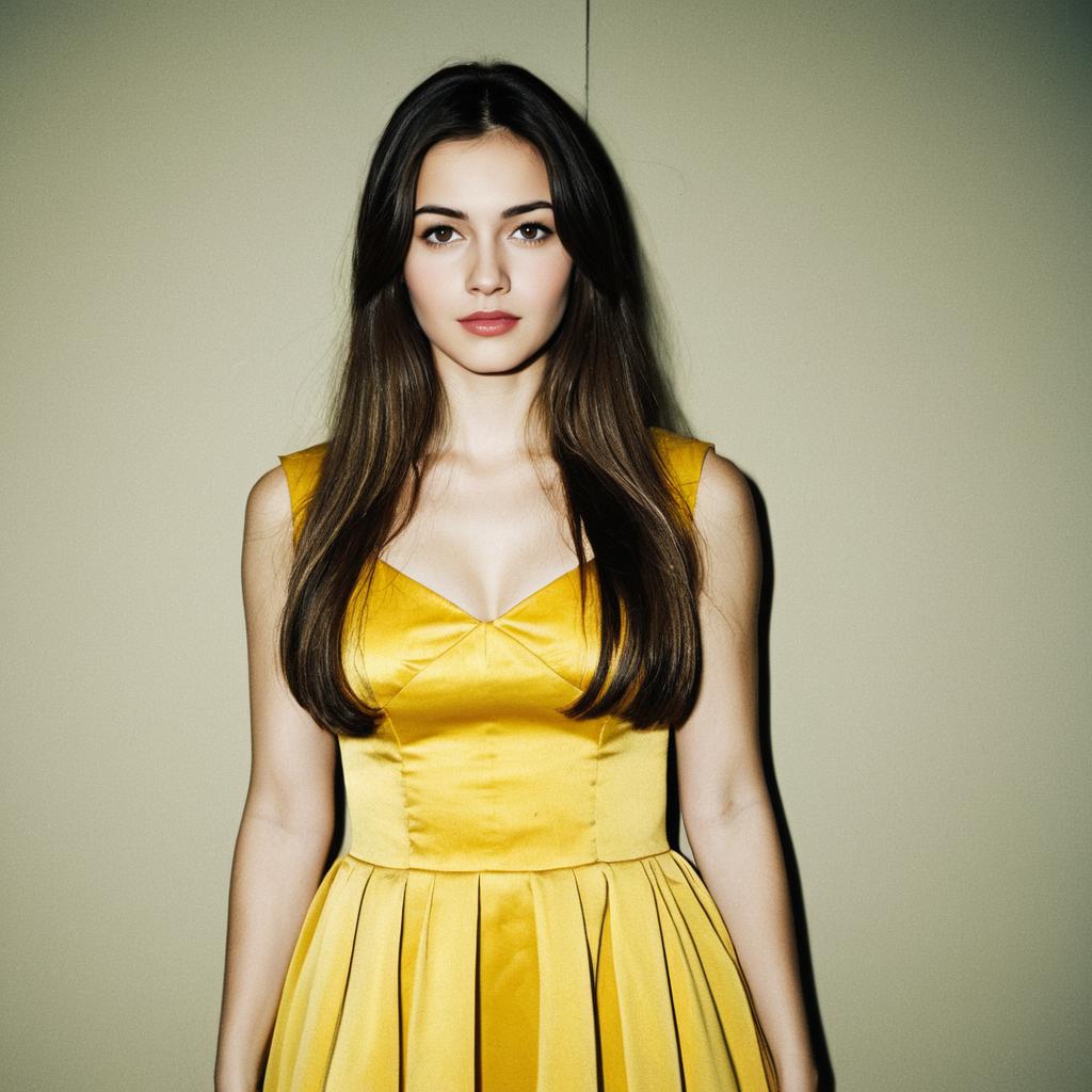 Young Woman in Yellow Dress with Long Hair Realistic Portrait