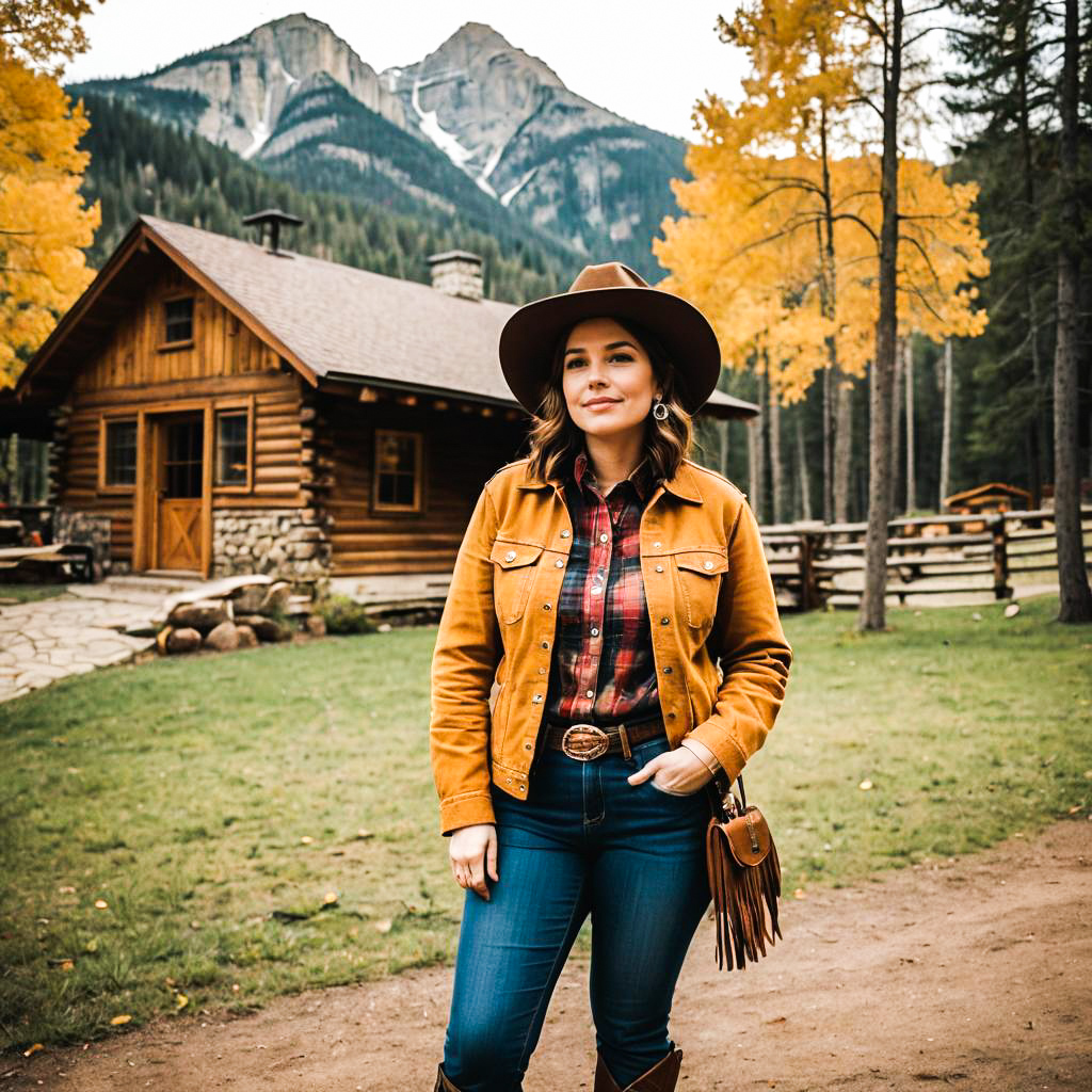 Stylish Woman in Autumn Landscape