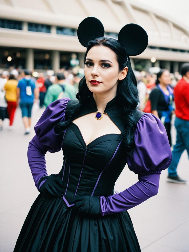 Woman in Disney Villain Costume with Mouse Ears at Convention