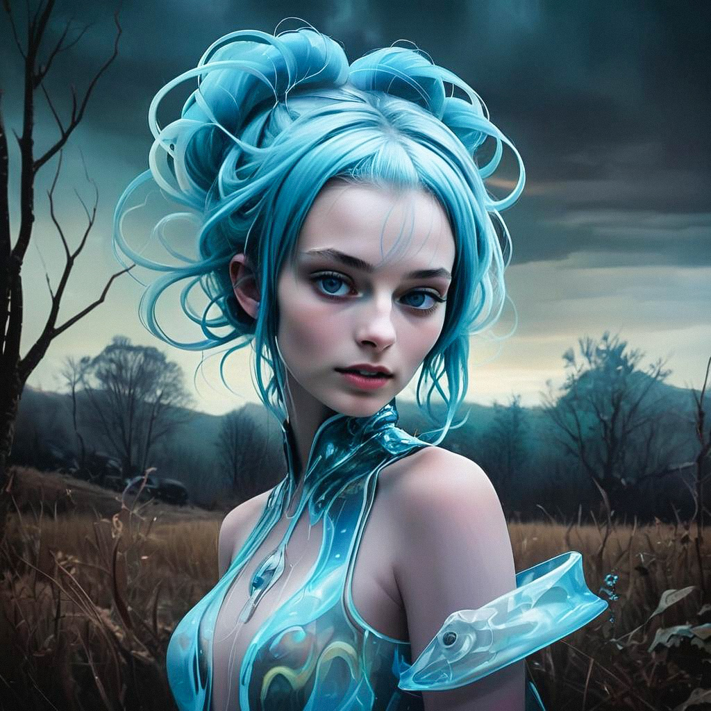 Ethereal Woman with Blue Hair in Twilight Ethereal Woman with Blue Hair in Twilight