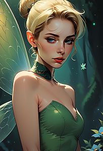 Young Woman with Fairy Wings in Enchanting Forest