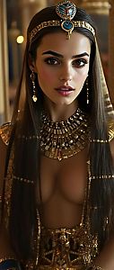 Ancient Egyptian Woman in Traditional Gold Jewelry and Regal Attire