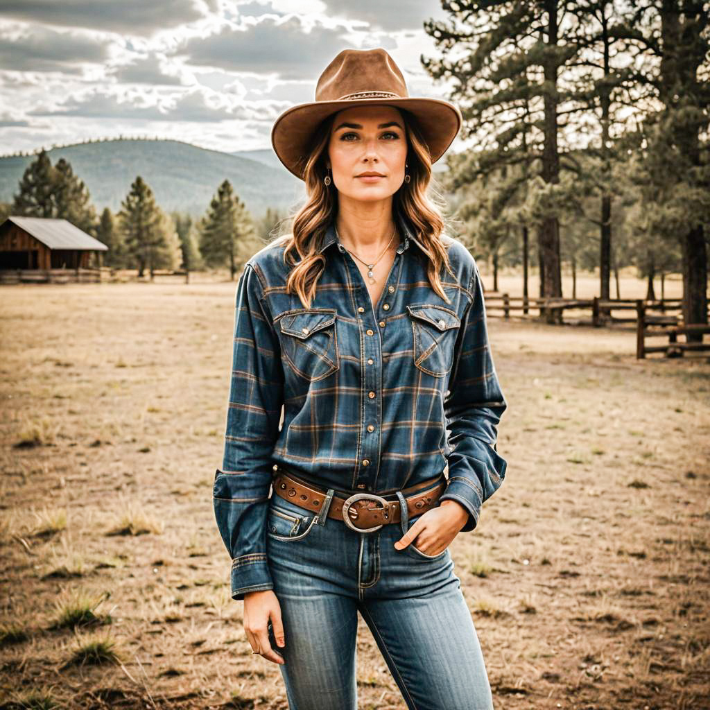 Woman in Western Attire in Nature