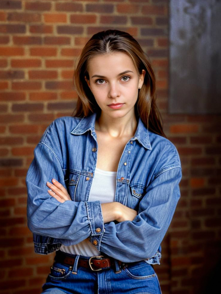 Confident Young Woman in Denim Jacket