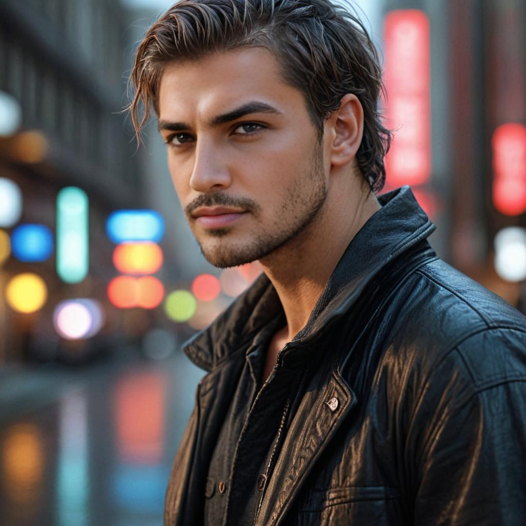 Man in Leather Jacket at Night