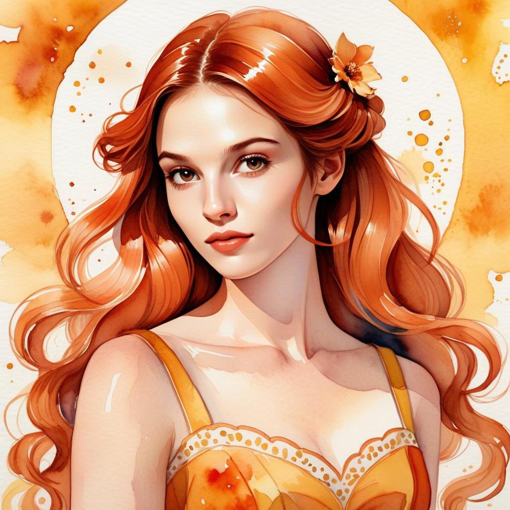 Portrait of a Young Woman with Red Hair in Yellow Dress Portrait of a Young Woman with Red Hair in Yellow Dress