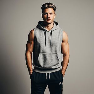 Muscular Young Man in Sleeveless Hoodie