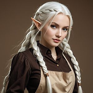 Fantasy Elf Woman with Blonde Braids in Realistic Portrait Style