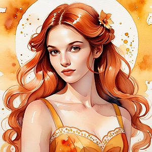 Portrait of a Young Woman with Red Hair in Yellow Dress