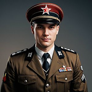 Man in Military Uniform with Medals and Cap