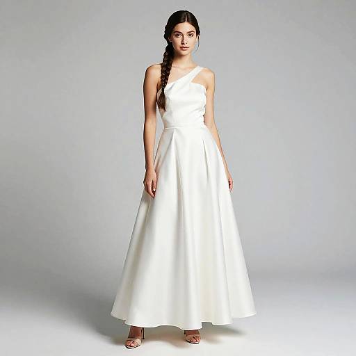 Elegant One-Shoulder Satin White Gown on Woman