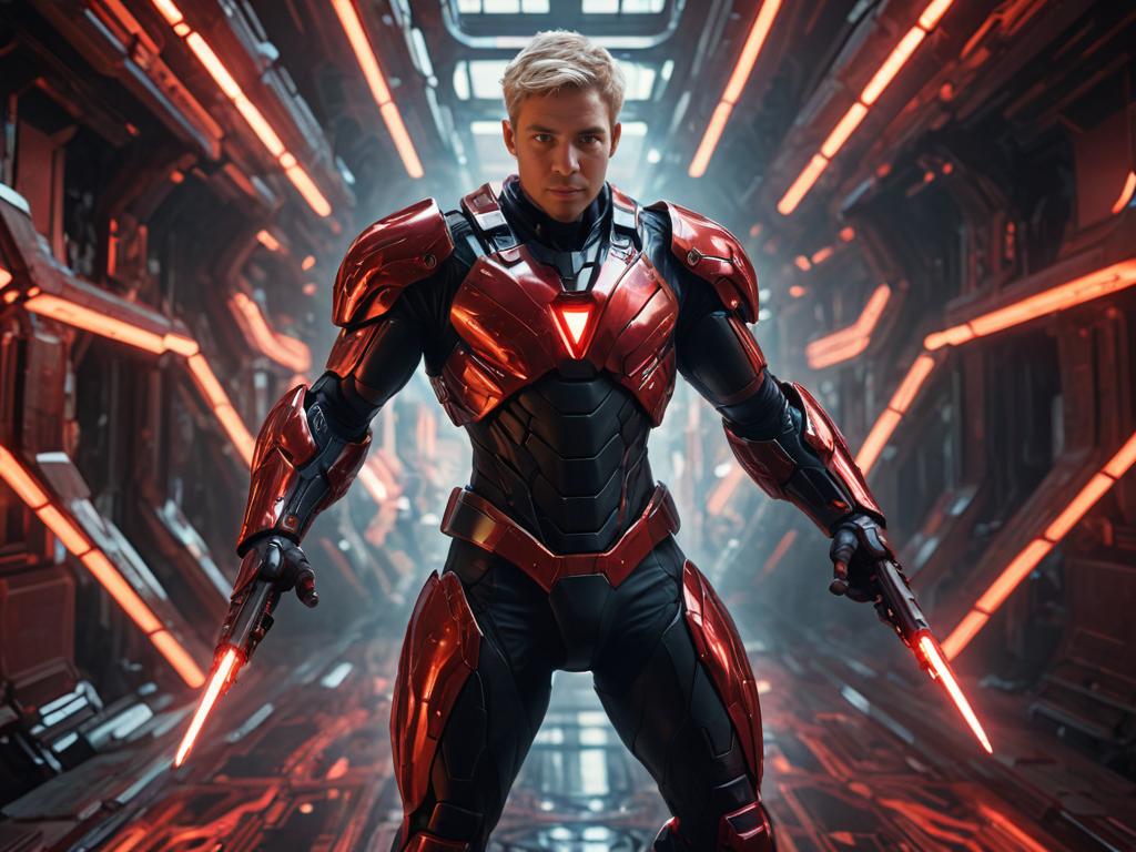 Blond Cyborg Soldier in Sci-Fi Corridor