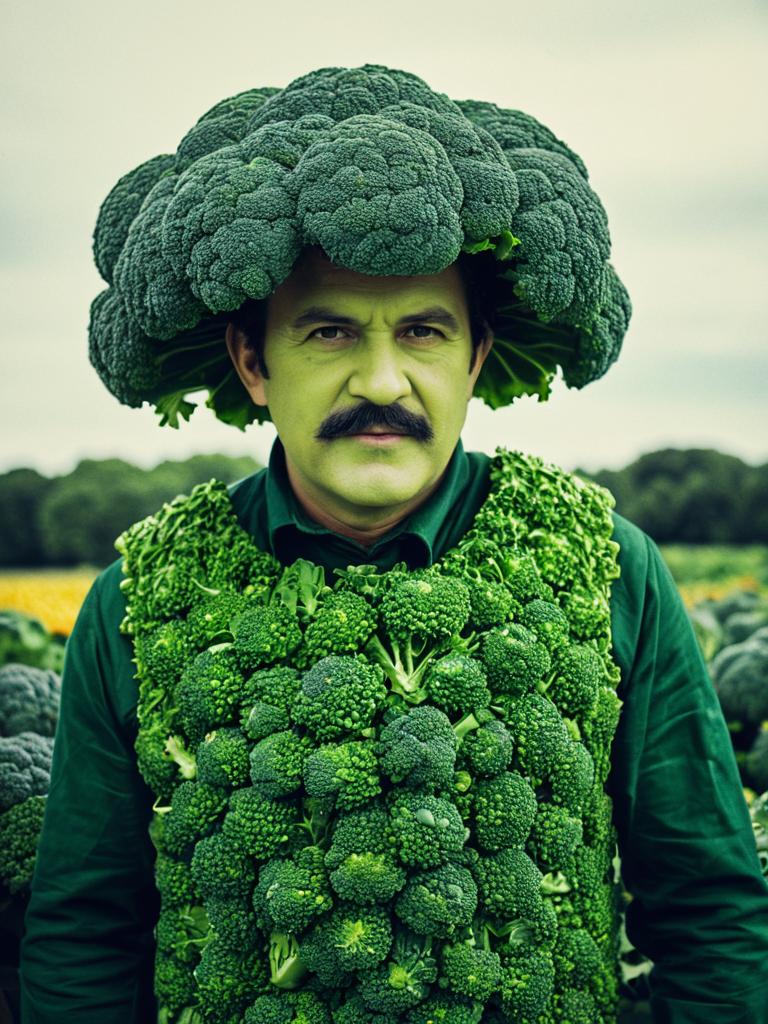 Man in Broccoli Costume with Large Broccoli Headpiece and Vest