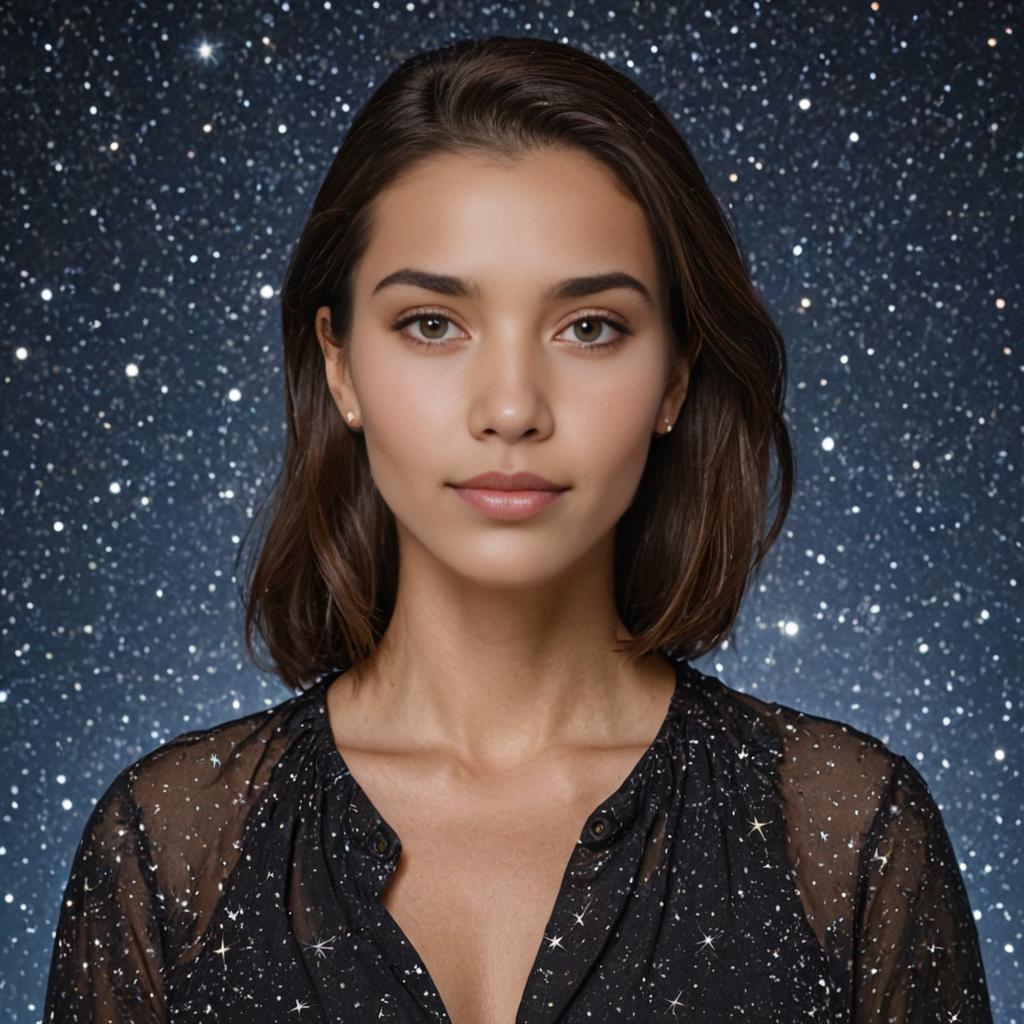 Serene Woman Against Starry Background