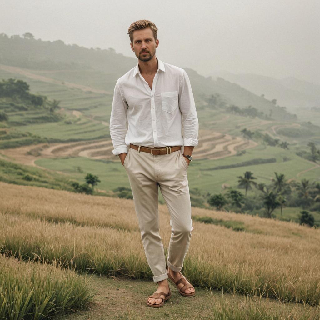 Confident Man in Rural Landscape