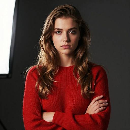Confident Young Woman in Red Sweater Portrait Photography