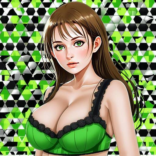 Anime Woman with Green Eyes in Lace Lingerie by Mukai Takumi