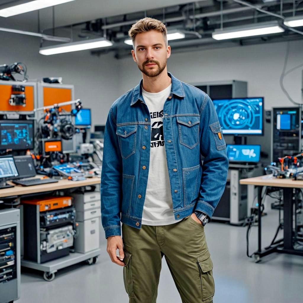 Stylish Man in Tech Environment