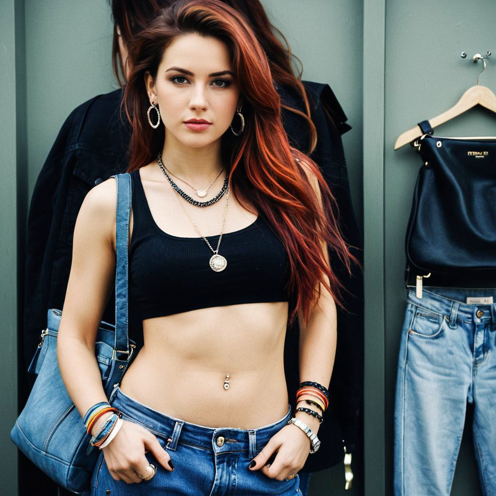 Confident Young Woman with Red Hair in Casual Outfit