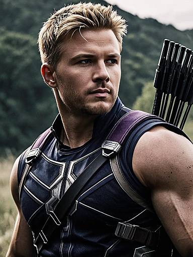 Realistic Avengers Endgame Hawkeye Portrait with Blonde Man Holding Arrows
