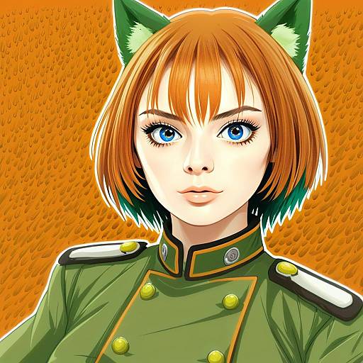 Anime Woman with Fox Ears in Military Uniform Illustration