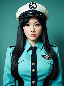 Realistic Camie Utsushimi Cosplay Woman in Blue Uniform and Naval Cap