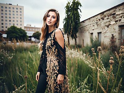 Stylish Woman in Nature and Urban Setting