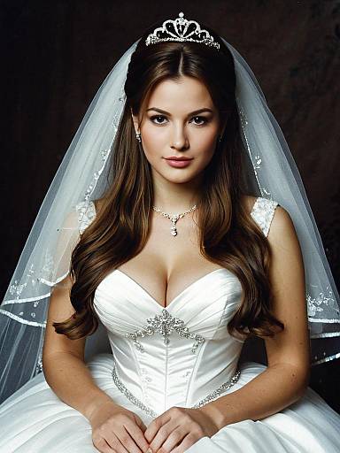 Elegant Cinderella Bridal Dress with Tiara and Veil Realistic Portrait