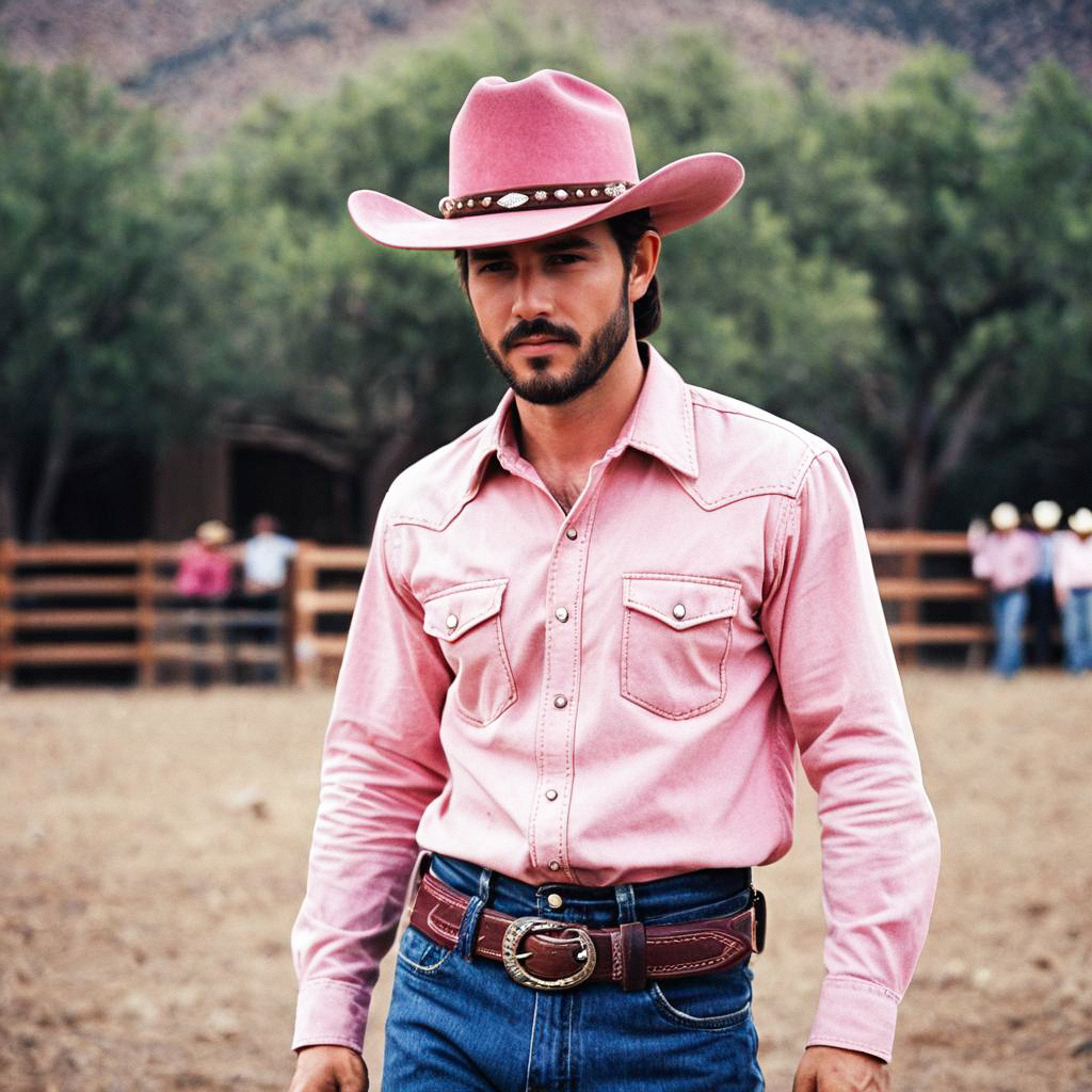 Stylish Pink Cowboy Costume Outdoors