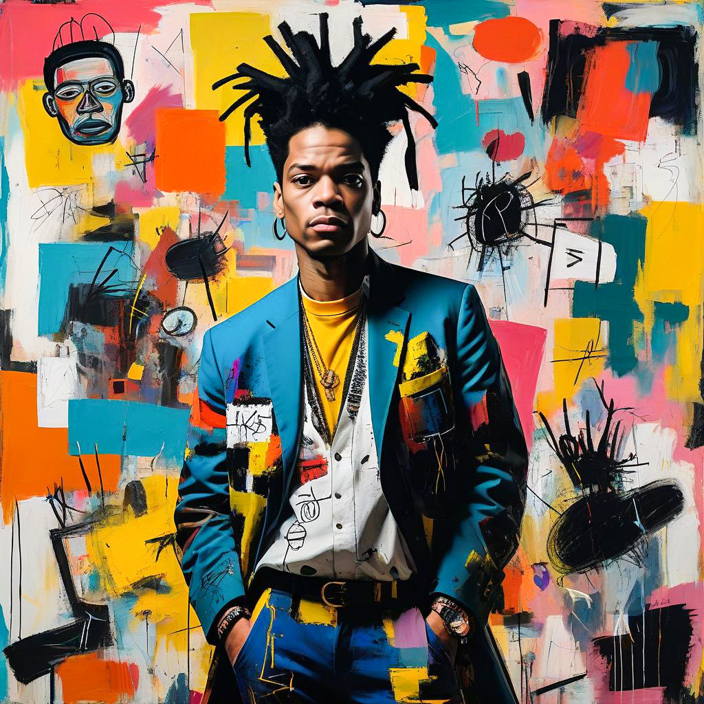 Confident Young Man in Colorful Suit Against Graffiti Background