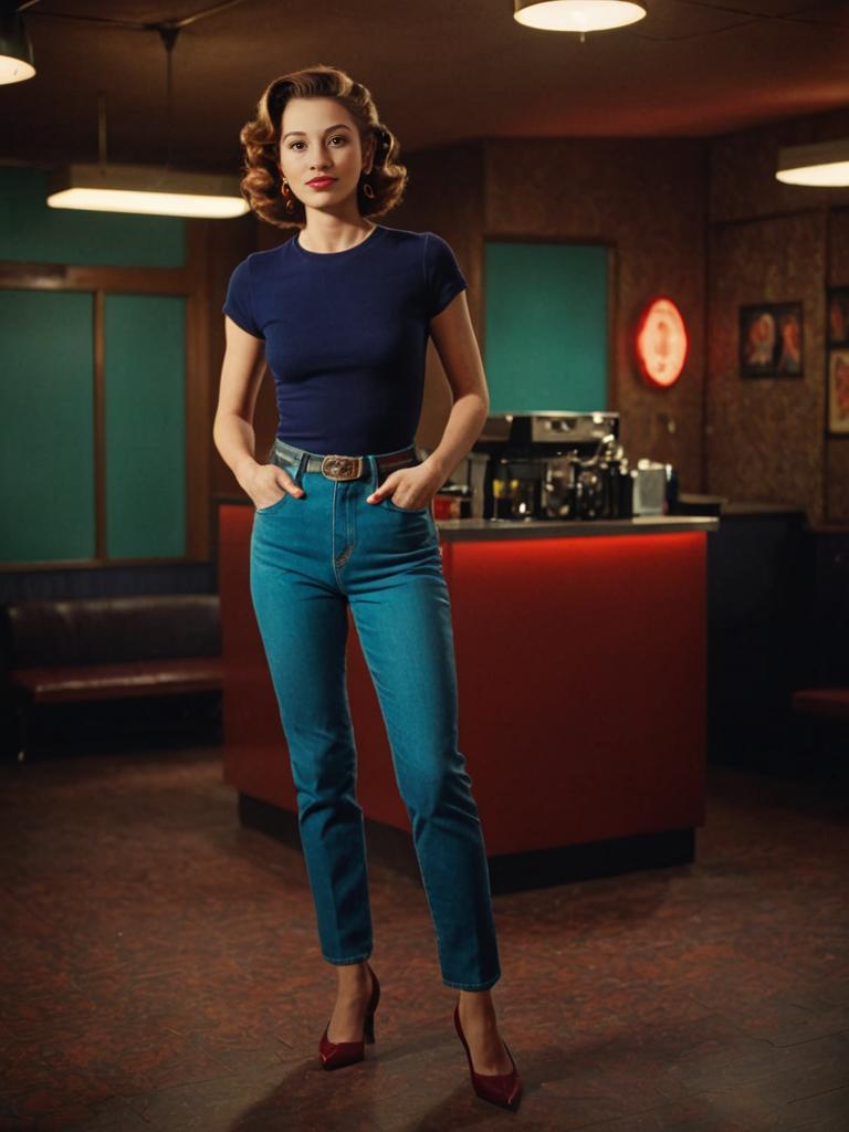 Vintage 1950s Woman in Retro Diner