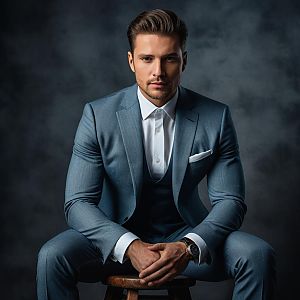 Confident Man in Tailored Light Blue Suit